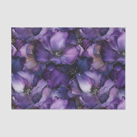 Papier Mousseline Fleurs d'encre violette Déchoupage Papier de tissu (Recto)