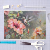 Papier Mousseline Fleurs d'Hibiscus et découpage de colibris (Artisanat)