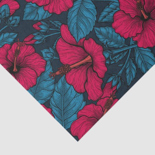 Papier Mousseline Fleurs d'hibiscus rouges (Détail)