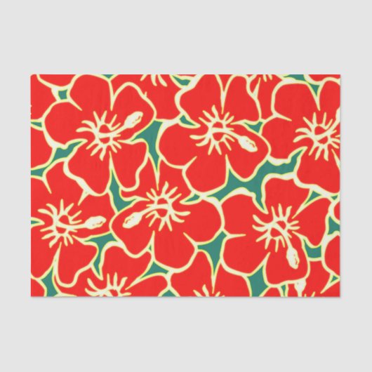 Papier Mousseline Fleurs d'hibiscus rouges Luau hawaïen tropical (Recto)