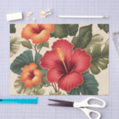 Papier Mousseline Fleurs d'Hibiscus Tropiques Rétro (Artisanat)
