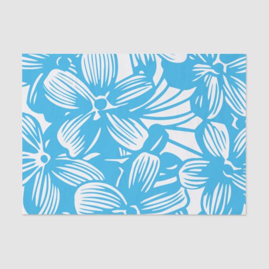 Papier Mousseline Fleurs d'Hydrangée bleu paradisiaque (Recto)