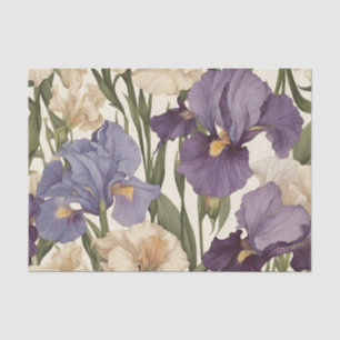 Papier Mousseline Fleurs d'Iris blanches et violettes