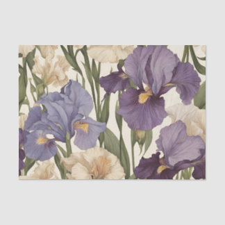 Papier Mousseline Fleurs d'Iris blanches et violettes