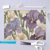 Papier Mousseline Fleurs d'Iris blanches et violettes (Artisanat)