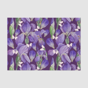 Papier Mousseline Fleurs d'Iris violettes et papillons