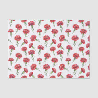 Papier Mousseline Fleurs d'oeillet rouge aquarelle sur fond blanc