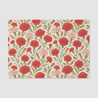 Papier Mousseline Fleurs d'oeillets rouges botaniques