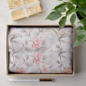 Papier Mousseline Fleurs d'oiseau asiatique rose tendre (Cadeau)