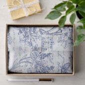 Papier Mousseline Fleurs d'oiseaux bleus vintages Script français (Cadeau)