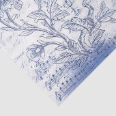 Papier Mousseline Fleurs d'oiseaux bleus vintages Script français (Détail)