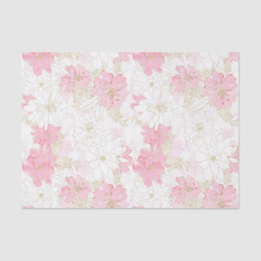 Papier Mousseline Fleurs d'or rose botanique (Recto)