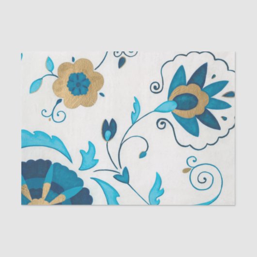 Papier Mousseline Fleurs dorées d'indigo avec l'arrière - plan blanc (Recto)