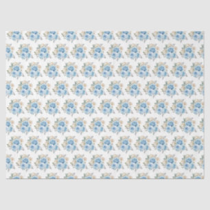 Papier Mousseline Fleurs élégantes bleu poussiéreux argent