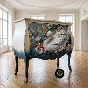 Papier Mousseline Fleurs élégantes et ornées de cygne blanc en décou