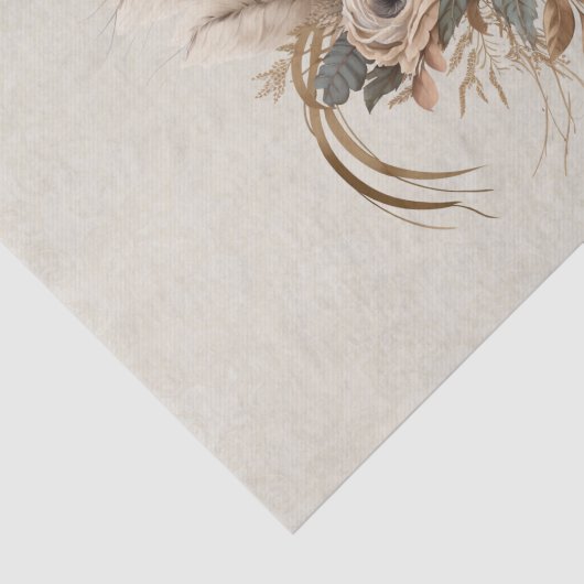 Papier Mousseline Fleurs Élégantes Feuillage et plumes (Détail)