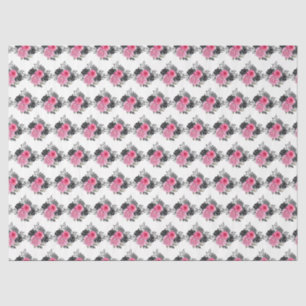 Papier Mousseline Fleurs élégantes rose chaud et argent
