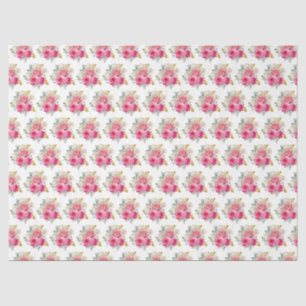 Papier Mousseline Fleurs élégantes rose chaud et or