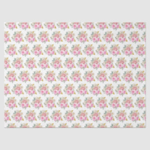 Papier Mousseline Fleurs élégantes rose vif et or