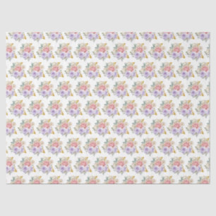 Papier Mousseline Fleurs élégantes roses et violettes