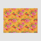 Papier Mousseline Fleurs élégantes sur fond orange (Recto)