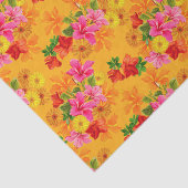 Papier Mousseline Fleurs élégantes sur fond orange (Détail)