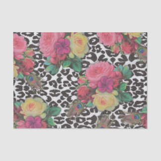Papier Mousseline Fleurs élégantes vintages cheetah paon fleurs flor