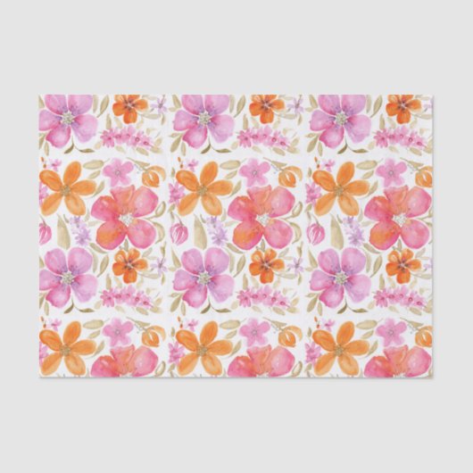 Papier Mousseline Fleurs en rose orange violet (Recto)
