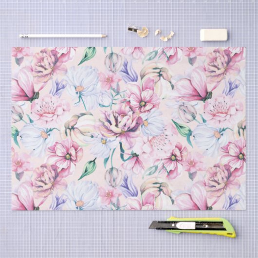 Papier Mousseline Fleurs esthétiques Motif continu (Artisanat)