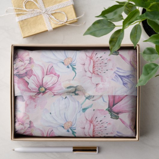 Papier Mousseline Fleurs esthétiques Motif continu (Cadeau)