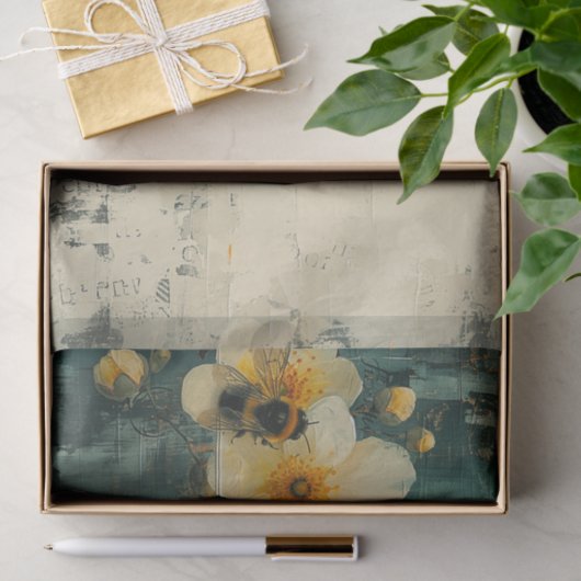 Papier Mousseline Fleurs et abeilles (Cadeau)