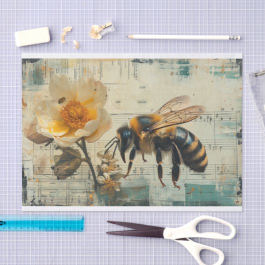 Papier Mousseline Fleurs et abeilles (Artisanat)