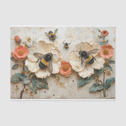 Papier Mousseline Fleurs et abeilles (Recto)