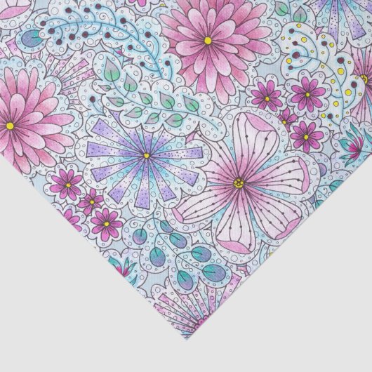 Papier Mousseline Fleurs et feuillage bohème enchantant (Détail)