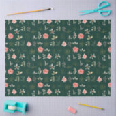 Papier Mousseline Fleurs et feuillage rouge Poinsettia sur Vert fonc (Artisanat)