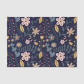 Papier Mousseline Fleurs et Feuilles d'art populaire sur Navy Blue (Recto)