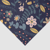 Papier Mousseline Fleurs et Feuilles d'art populaire sur Navy Blue (Détail)