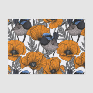 Papier Mousseline Fleurs et fleurs de pavot orangé 2