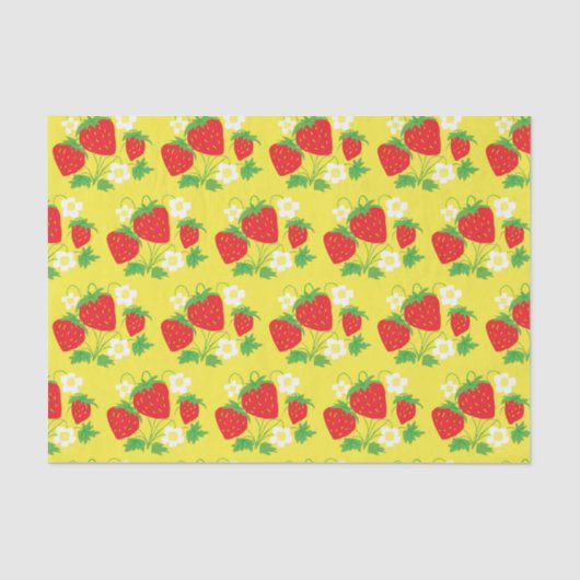 Papier Mousseline Fleurs et fraises Motif Jaune (Recto)
