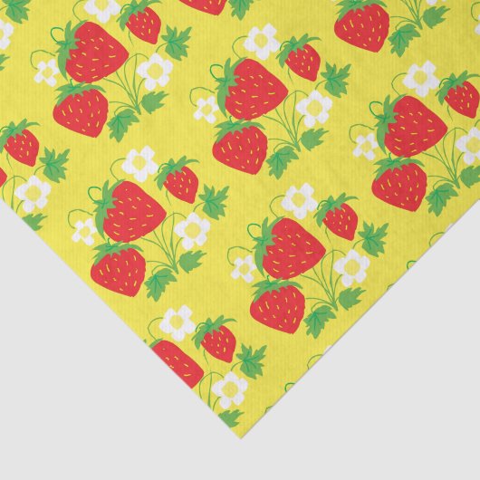 Papier Mousseline Fleurs et fraises Motif Jaune (Détail)