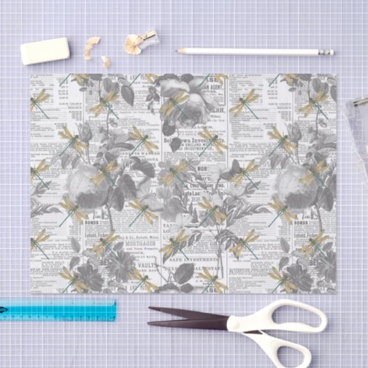 Papier Mousseline Fleurs et libellules (Artisanat)