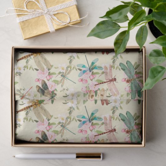 Papier Mousseline Fleurs et libellules (Cadeau)