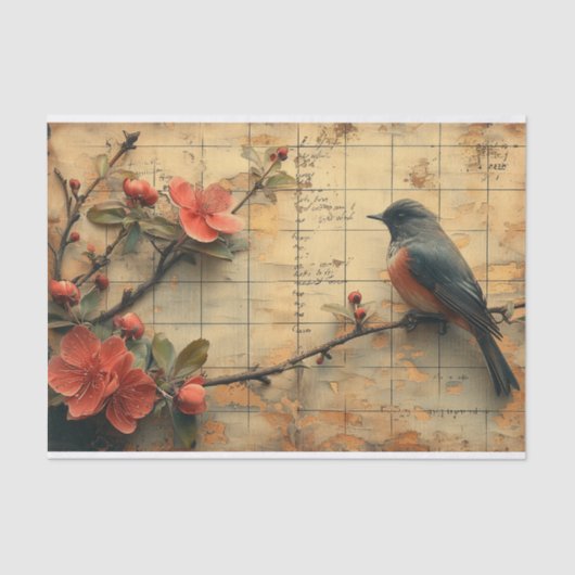 Papier Mousseline Fleurs et oiseaux (Recto)