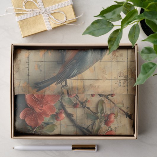 Papier Mousseline Fleurs et oiseaux (Cadeau)