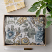 Papier Mousseline Fleurs et oiseaux Exotiques Bleus et Or (Cadeau)