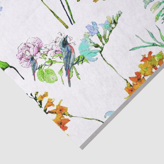 Papier Mousseline Fleurs et oiseaux tropicaux d'île (Détail)