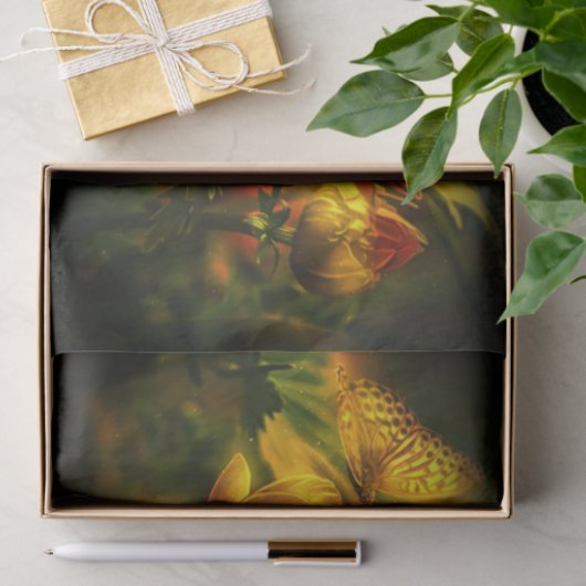 Papier Mousseline Fleurs et papillons chatoyants (Cadeau)