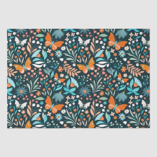 Papier Mousseline Fleurs et papillons funky (Recto)