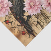 Papier Mousseline Fleurs et ravens roses vintages (Détail)