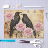 Papier Mousseline Fleurs et ravens roses vintages (Artisanat)